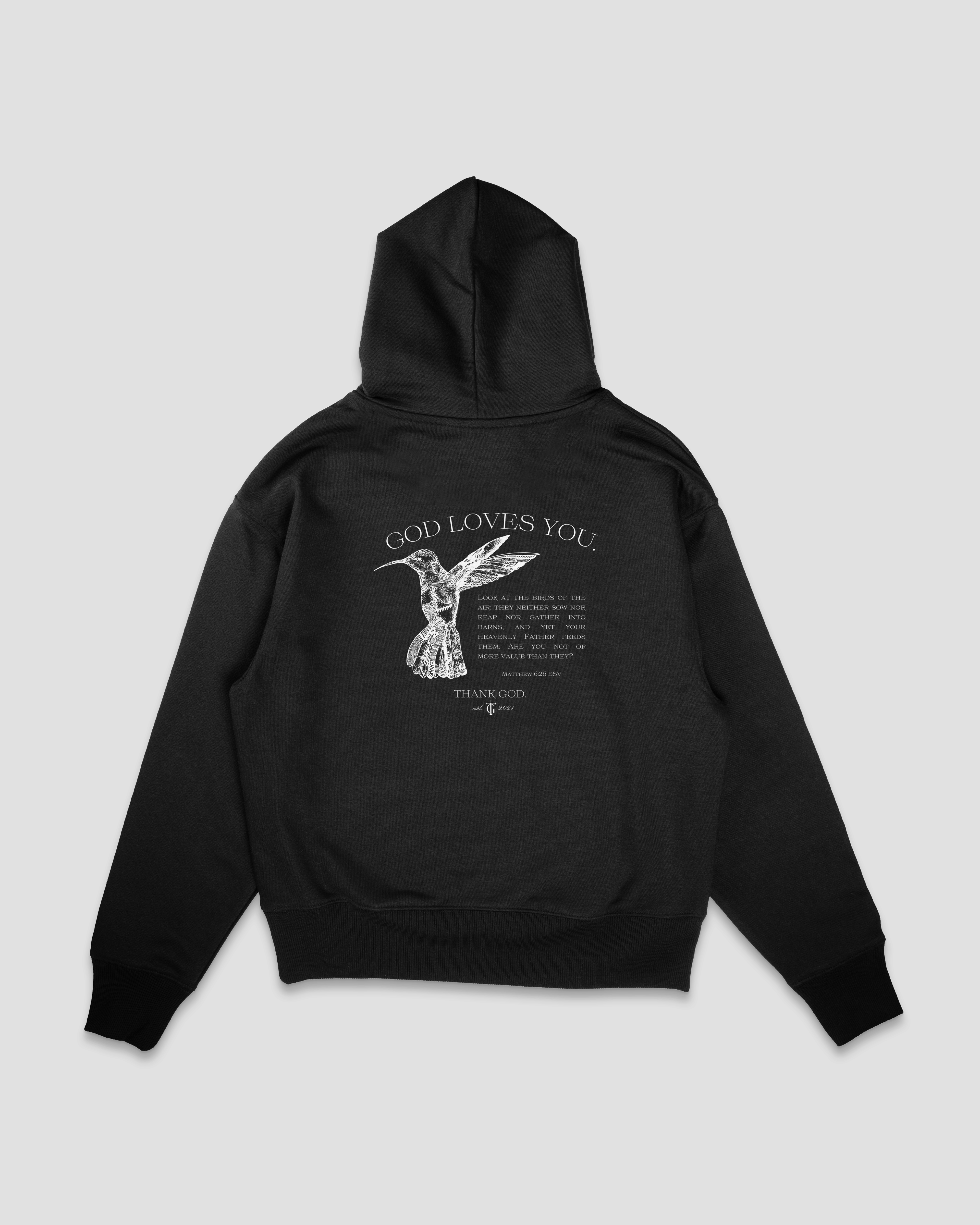black back mock up HUMMINGBIRD HOODIE Faith-based Christian hoodie by Thank God with unique HUMMINGBIRD HOODIE design