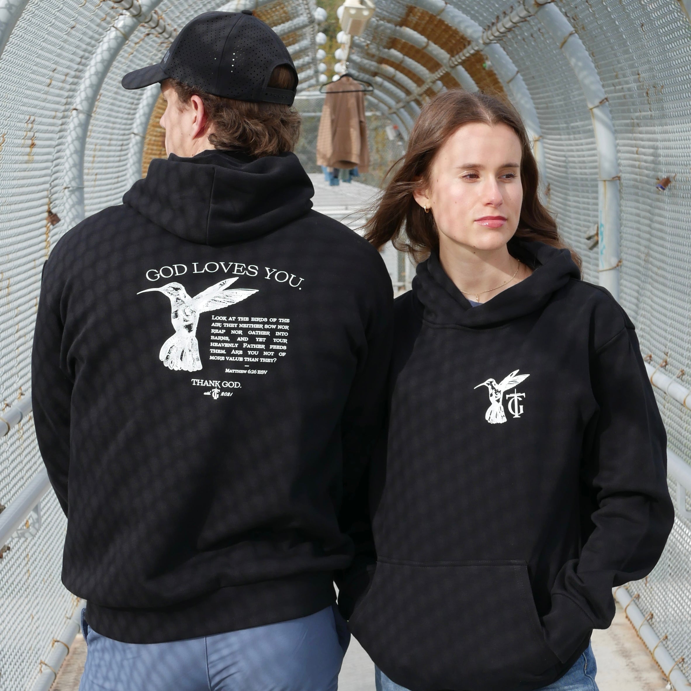 black mid range double shot HUMMINGBIRD HOODIE Faith-based Christian hoodie by Thank God with unique HUMMINGBIRD HOODIE design