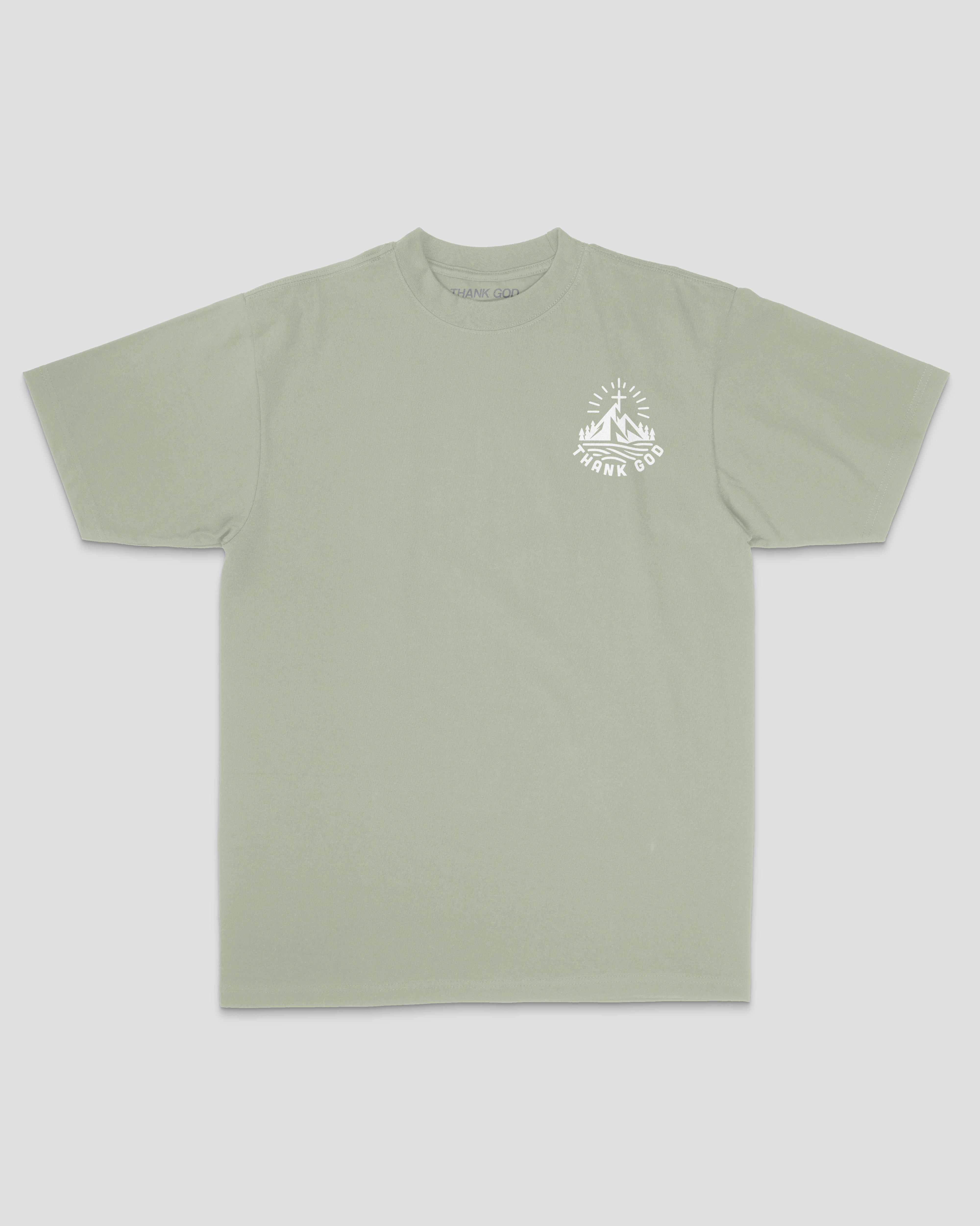 mock up front SUMMIT TEE Christian streetwear t-shirt by Thank God featuring SUMMIT TEE style